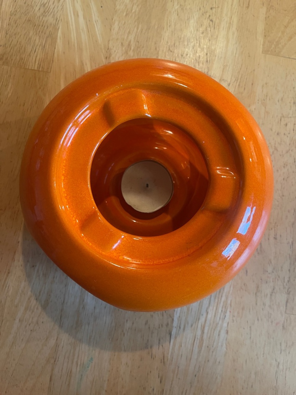 Orange Ceramic Serveware Pot Warmer/ Candle Holder - Bright Orange Finish